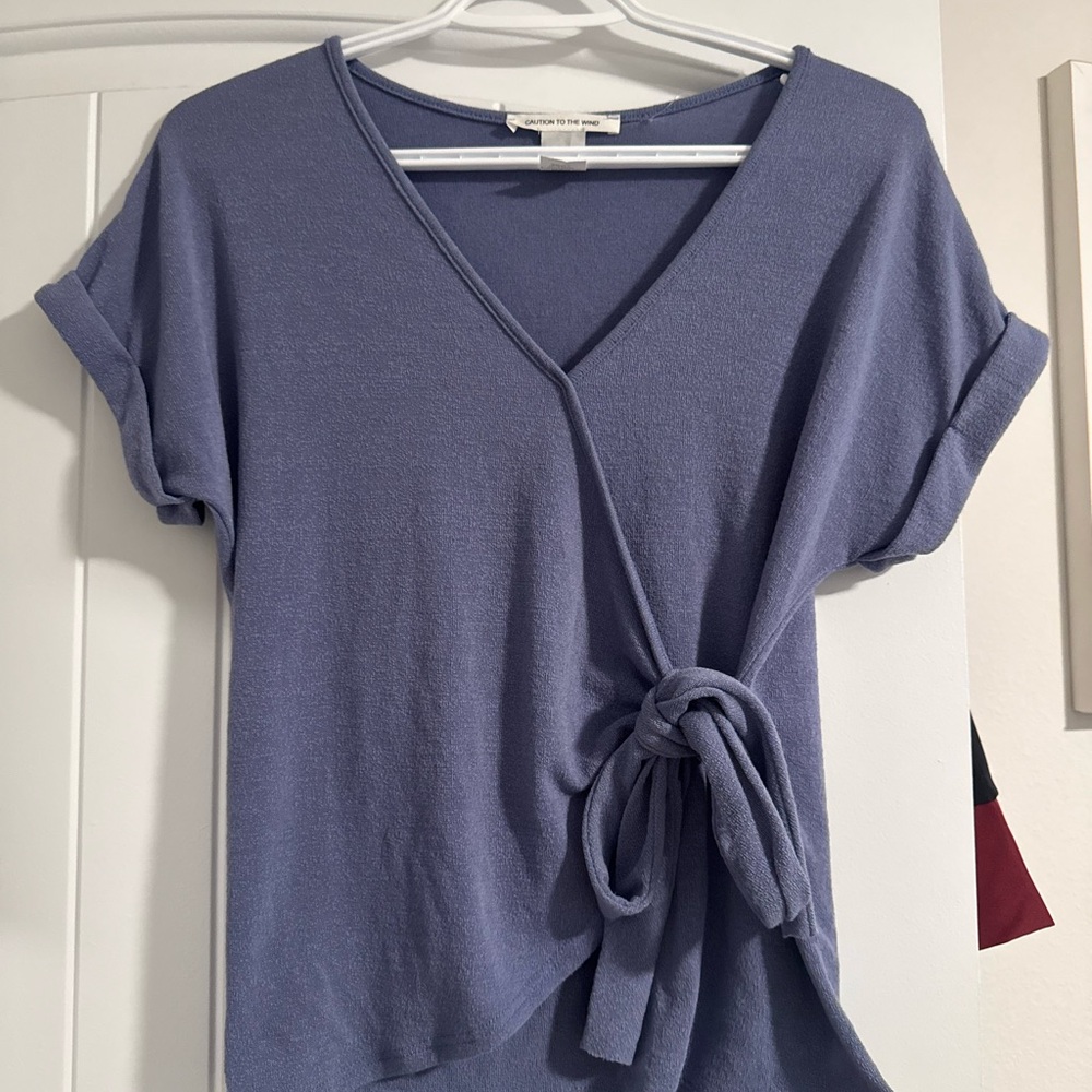 Women's V-Neck Tie-Front Top in Blue